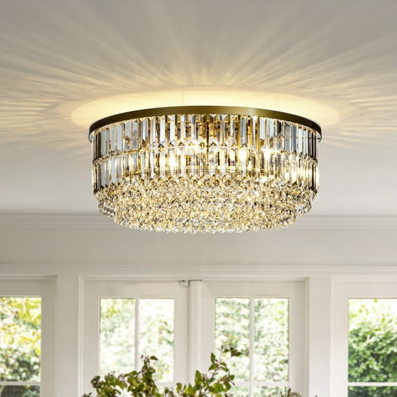 5 Lights 24" Modern Glam Gold Crystal Flush Mount Light