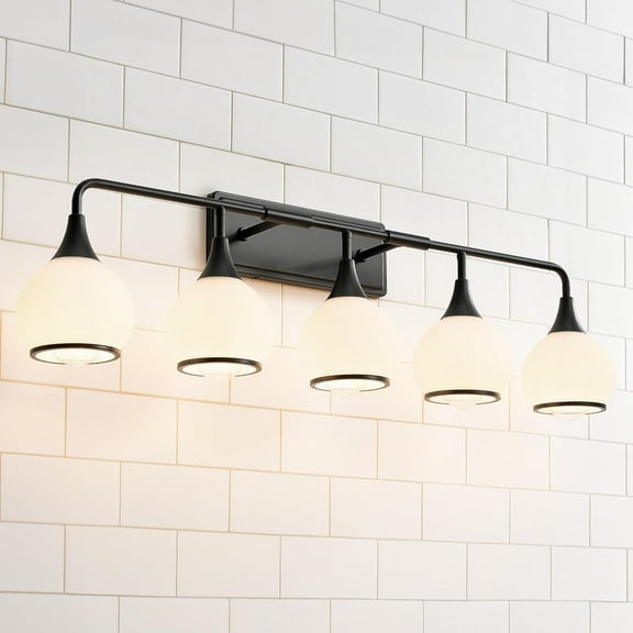 5-Lights Bathroom Light Fixtures Black Bathroom Vanity Light Over Mirror with Clear Glass Shade Wall Sconce Lighting