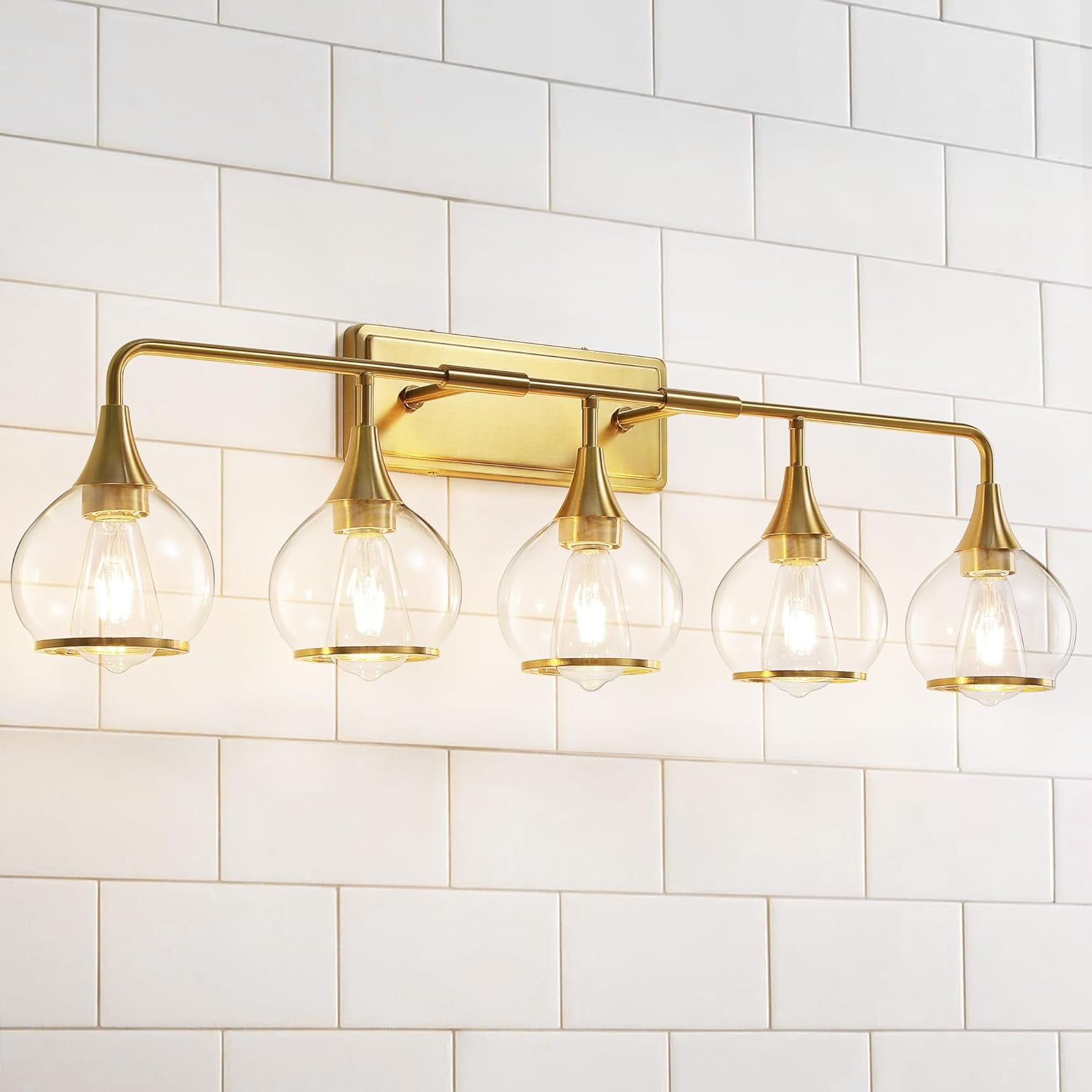 5-Lights Bathroom Light Fixtures Gold Bathroom Vanity Light Over Mirror ...