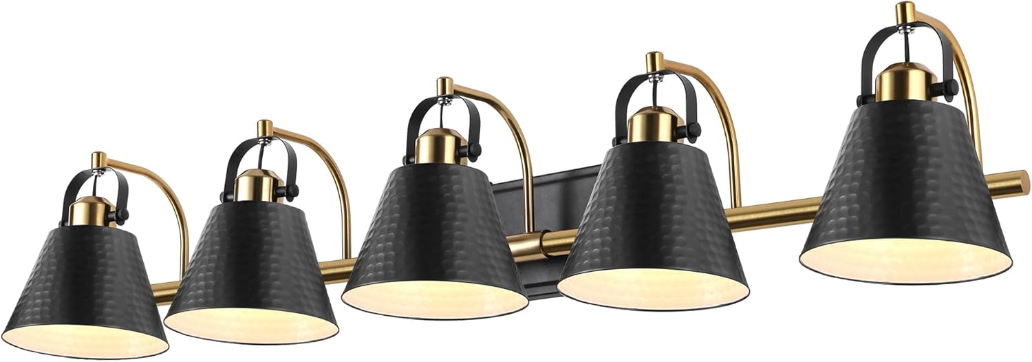 5-Lights Black and Gold Vanity Light - Modern 40 Inch Bathroom Vanity ...