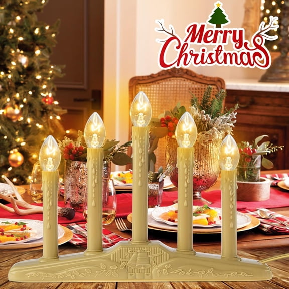 5 Lights Electric Window Candles,Flameless Christmas Candle Lights with C7 Clear Bulbs, Plug in Electric Candles for Indoor Window Table Party Christmas Decorotions, Ivory