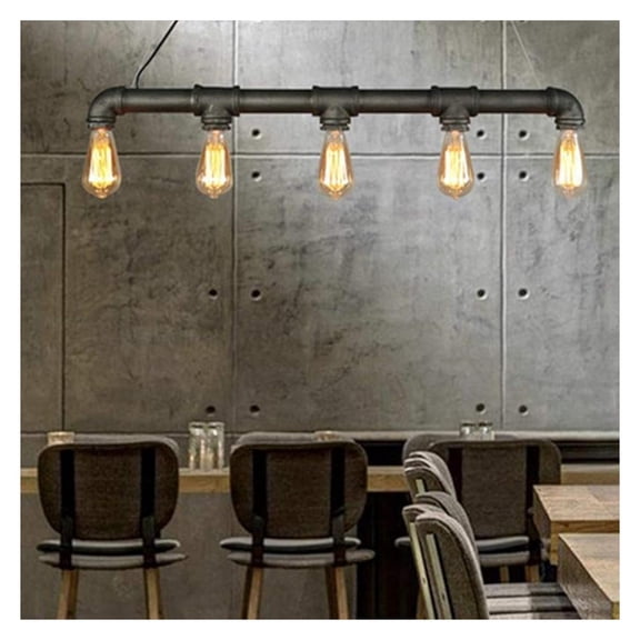 5-Lights Industrial Vintage Water Pipe Hanging Ceiling Lamp, Vintage Personality Bronze Metal Chandelier Water Pipe Shaped Hanging Drop Pendant Lamp Holder Light Base for Living Dining Room Bar