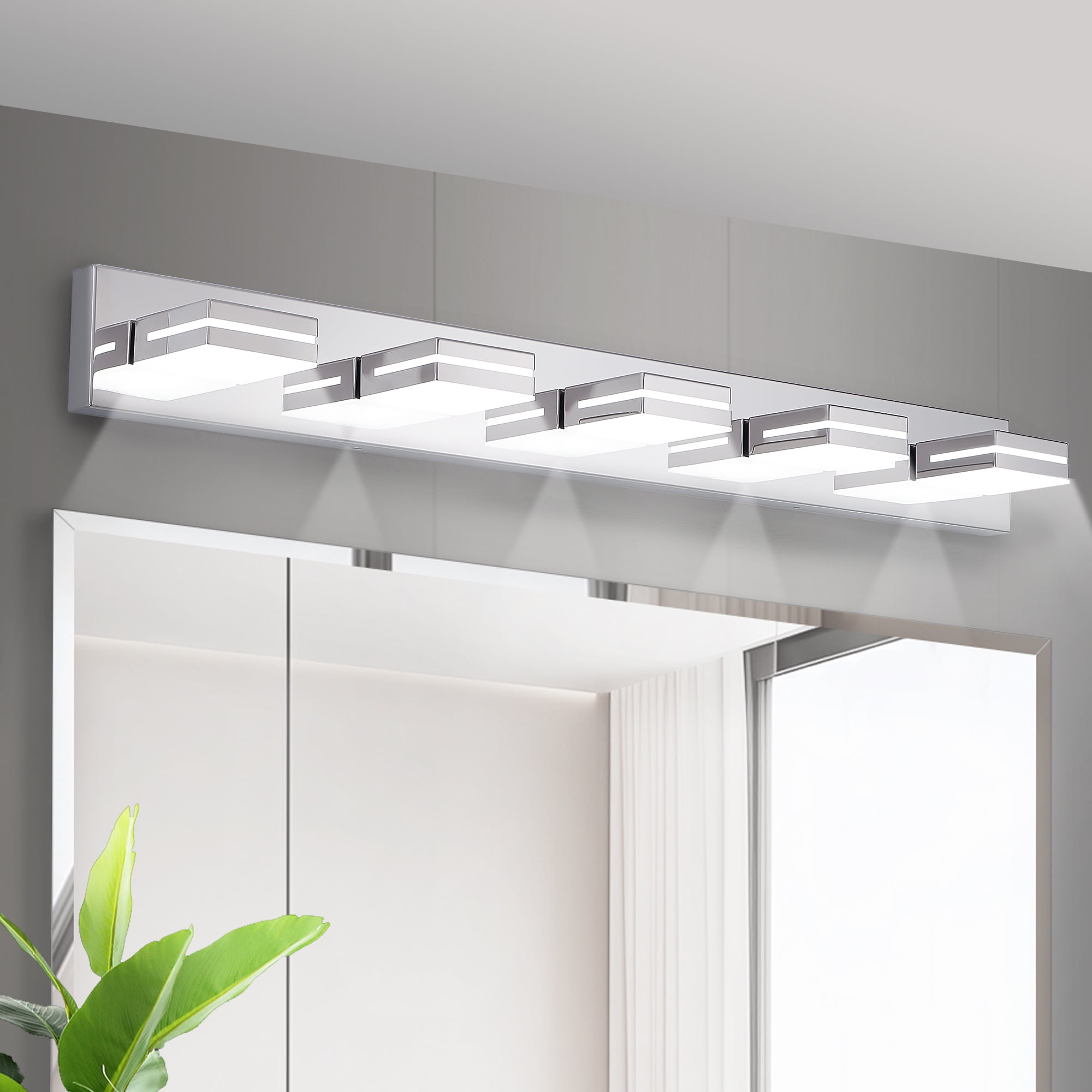 Miniyam 5-Lights LED Vanity Light, Modern Wall Sconce for Bathroom Over Vanity Mirror, Dimmable Light Fixture, Chrome