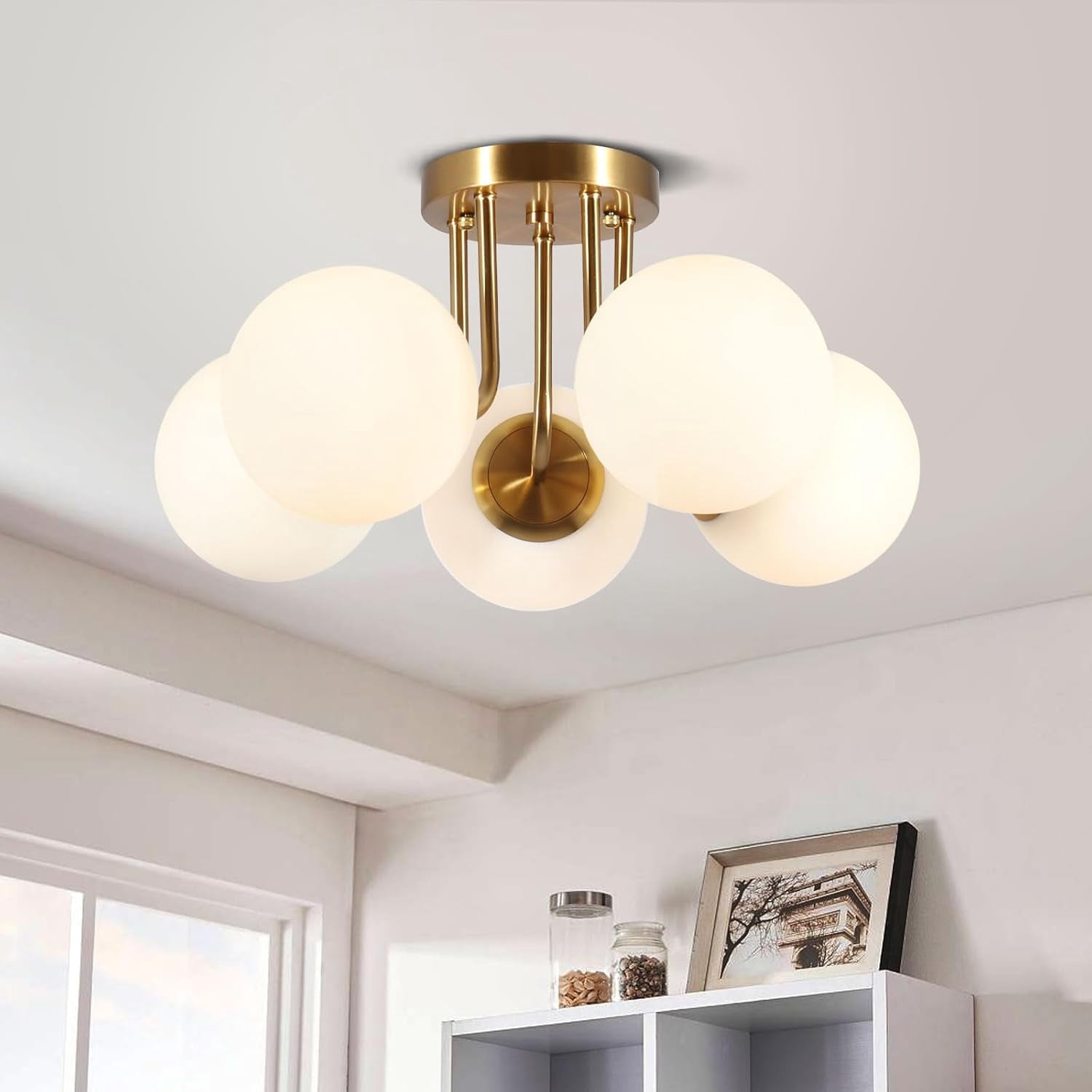 5-Lights Semi Flush Mount Ceiling Light Fixture Brushed Gold Light ...