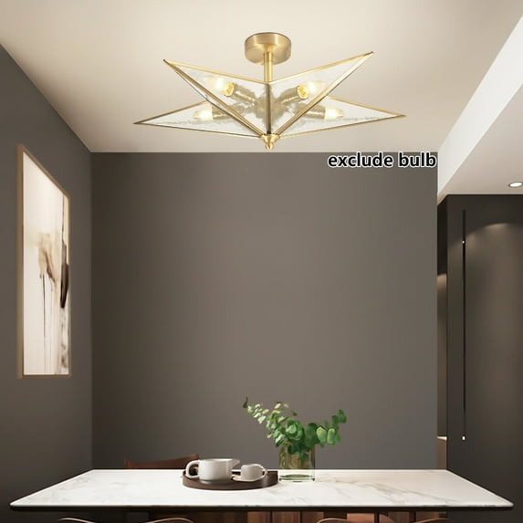 5 Lights Star Shape Ceiling Light Gold Glass Lamp Shade Living Room Nordic Lamp
