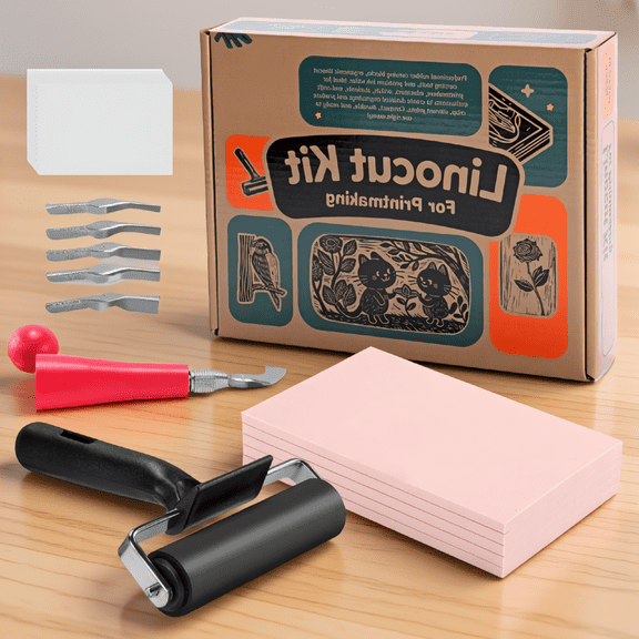 5 Linoleum Blocks Linocut Kit, 4x6 Soft Rubber Carving Blocks with Brayer, Carving Tool and Transfer Paper for Printing