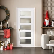 24 x 805-Panel Frosted Glass Interior Door Slab, Slab Door for Pantry Pocket Laundry Bathroom French, Solid Core Pre-Assembled Panel w/o Frame&Hardware, White