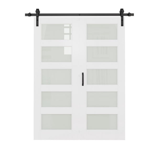 5-Lite Tempered Frosted Glass Bifold Sliding Barn Door with Hardware Kit
