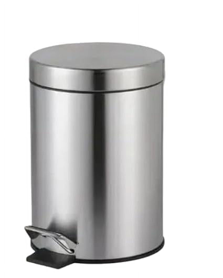 5 Liter / 1.3 Gallon Stainless Steel Round Bathroom Trash Can with Soft Close Lid and Foot Pedal for Bathroom, Kitchen & Small Space (9" L x 9" W x 11" H)