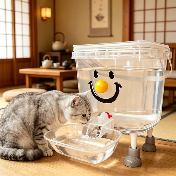 5 Liter Automatic Pet Water Dispenser, Large Capacity Gravity-Fed Dog Cat Drinking Station, Food-Grade Plastic Smile Face Design