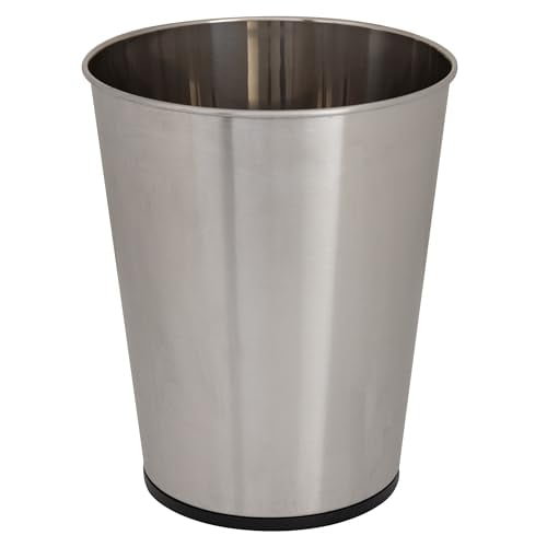 5 Liter Small Wastebasket | Round Open Top | Trash Can | Bathroom | Bedroom | Kitchen | Office | Dorm | Disposal Waste Bin | Garbage | Stainless Steel