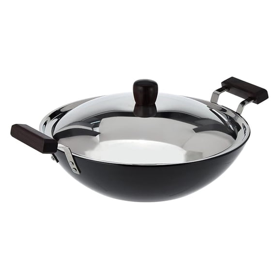 5 Litre Deep Fry Pan, Hard Anodised Kadai with Stainless Steel Lid, Flat Bottom Kadhai, Big Kadai, Black (AD50S)