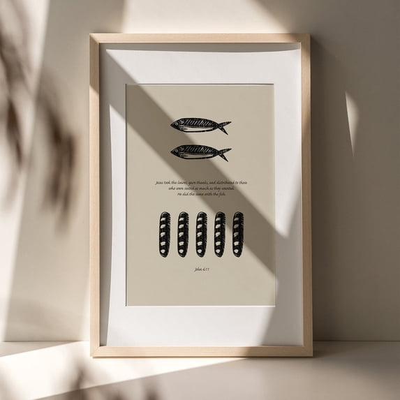 5 Loaves 2 Fish Print Modern Christian Kitchen Art Bible Miracle Decor ...