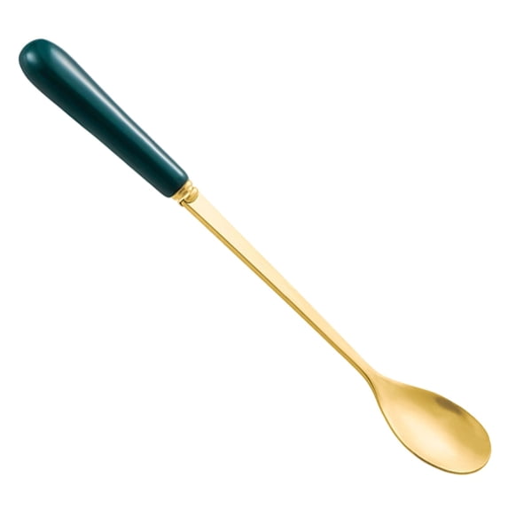 Under $5 Long Handle Iced Tea Spoon Stainless Steel Long Handle Dessert Spoons Ceramic Handle Coffee Spoon Ice Cream Spoons Cocktail Stirring Spoons, 1 Pack, Blackish Green