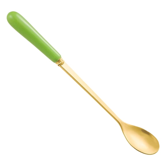 Under $5 Long Handle Iced Tea Spoon Stainless Steel Long Handle Dessert Spoons Ceramic Handle Coffee Spoon Ice Cream Spoons Cocktail Stirring Spoons, 1 Pack, Green