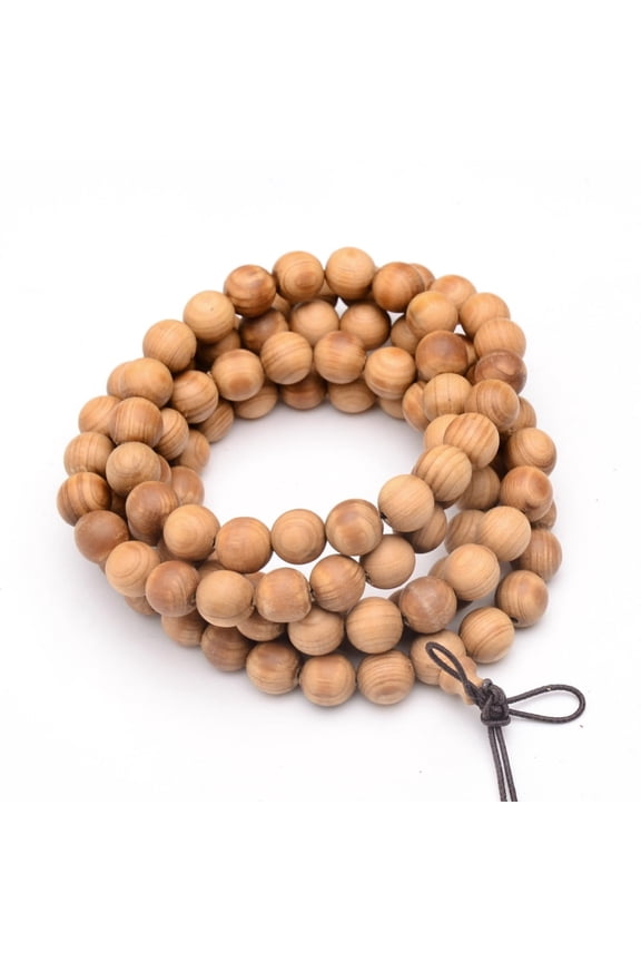 5-Loop Wrap Style Jewelry Western Red Cedar Mala Bead Bracelets/Necklaces Round Sandy Brown 34-5/8 inch(88cm)