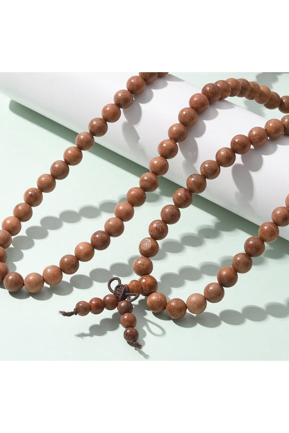 5-Loop Wrap Style Jewelry Wood Mala Bead Bracelets/Necklaces Round Camel 34-5/8 inch(88cm)