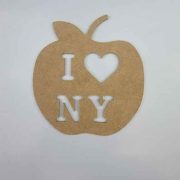 5" Love New York Apple, Unfinished MDF Art Shape by Wooden Craft Cutouts