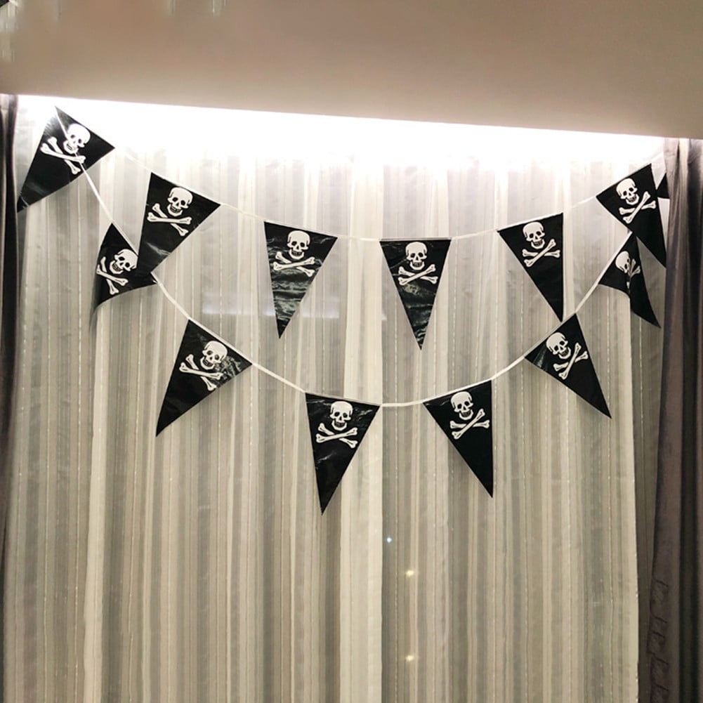 5 M Halloween Pirate Banners Party Decor Skull Pennant Triangle Flags ...