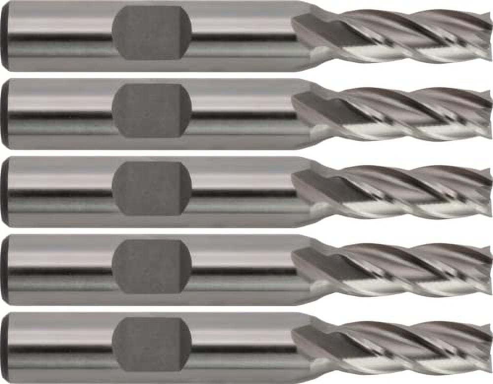 5 M42 Cobalt End Mills, Square Nose, Bright (Uncoated) Finish, 9/32