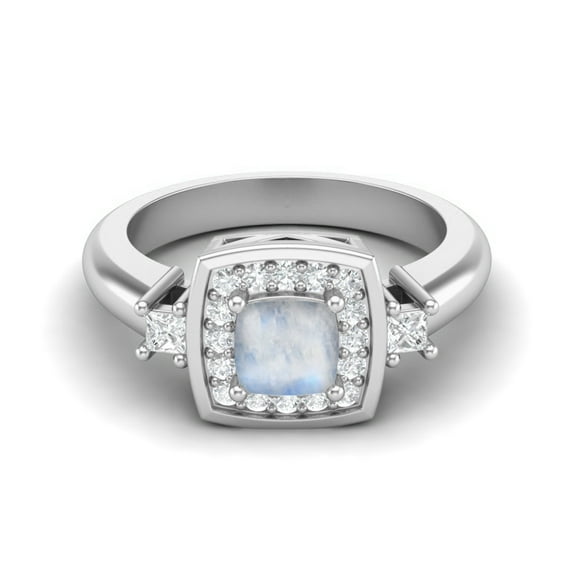 5 MM Cushion Natural Moonstone 925 Sterling Silver Side Stone Women Valentines Day Gifts Bridal Ring