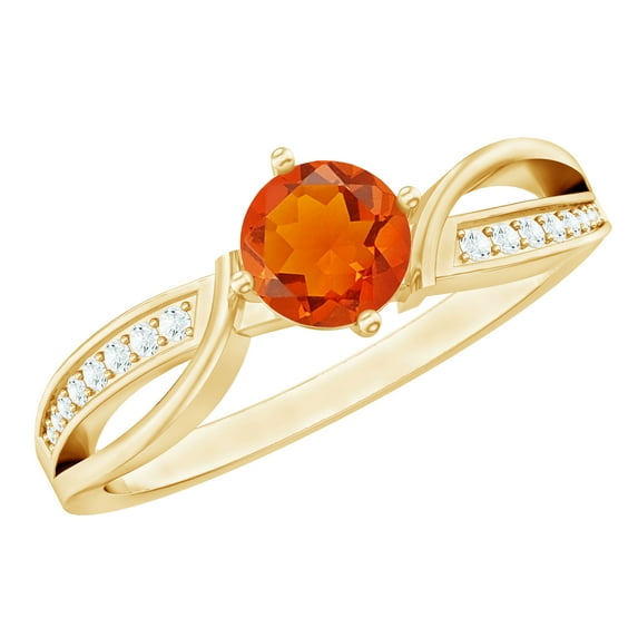 Rosec Jewels Natural Fire Opal Promise Ring - Opal Diamond Ring for Women - AAA Quality - Ready to Gift, 10K Yellow Gold, US 7.00