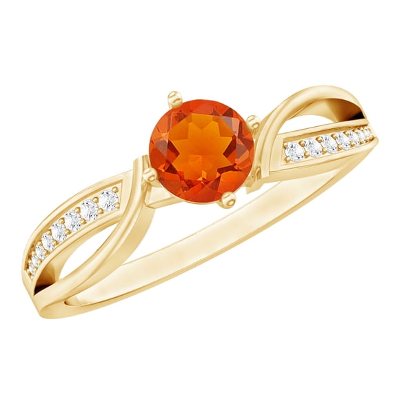 Rosec Jewels Natural Fire Opal Promise Ring - Opal Diamond Ring for Women - AAA Quality - Ready to Gift, 14K Yellow Gold, US 5.00