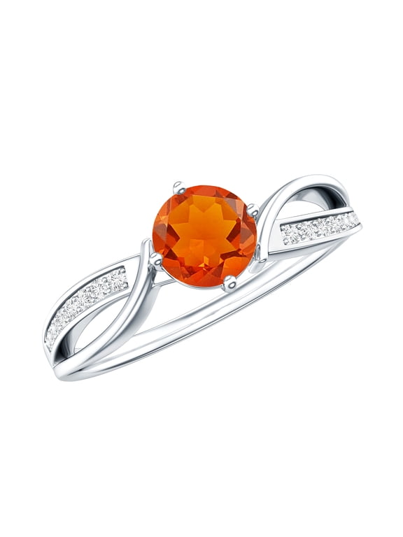 Natural Fire Opal Promise Ring - Opal Diamond Ring for Women - AAA Quality - Ready to Gift, 18K White Gold, US 5.00