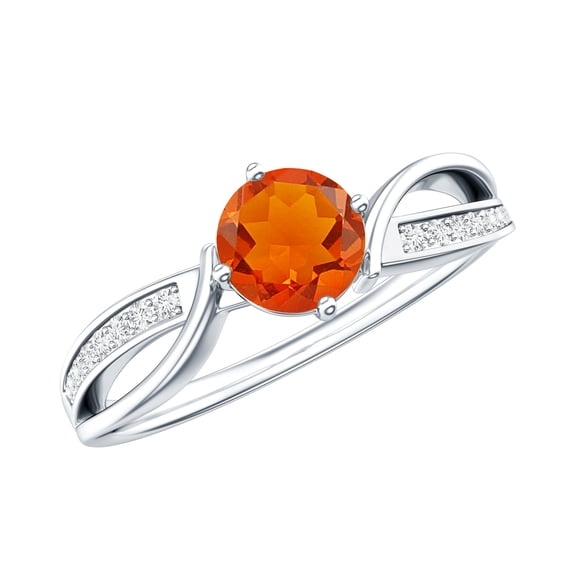 Rosec Jewels Natural Fire Opal Promise Ring - Opal Diamond Ring for Women - AAA Quality - Ready to Gift, 925 Sterling Silver, US 4.00