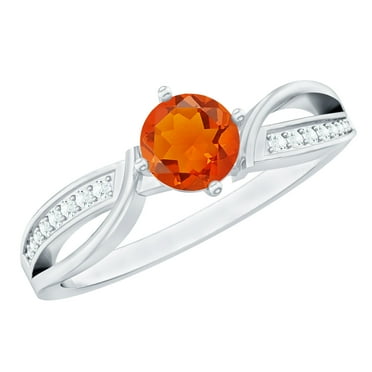 Rosec Jewels 5 MM Fire Opal Solitaire Engagement Ring with Diamond and Infinity, 925 Sterling Silver, US 4.00