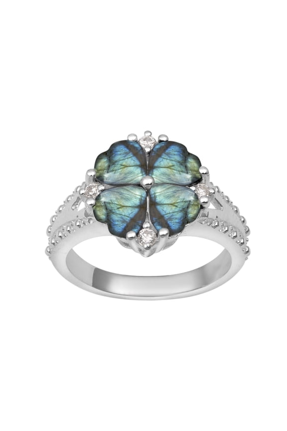 5 MM Heart Shape Labradorite 925 Sterling Silver Women Cluster Valentines Day Gifts Ring