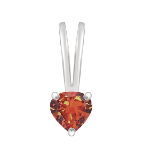5 MM Orange Cz 925 Sterling Silver Solitaire Heart Mother's Day Gift Pendant