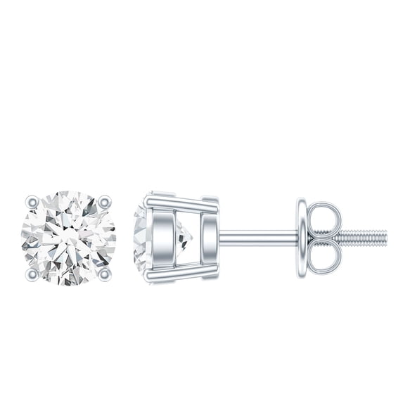 Rosec Jewels 5 MM Round Moissanite Solitaire Screw Back Stud Earring, 925 Sterling Silver