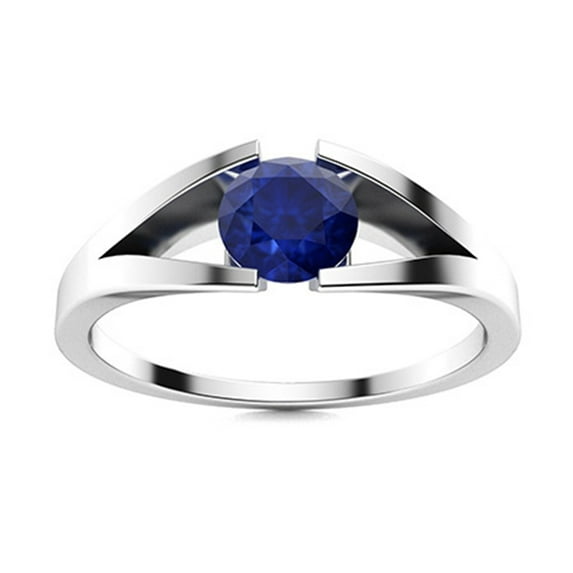 5 MM Round Shape Blue Sapphire 925 Sterling Silver Split Shank Solitaire Women Valentines Day Gifts Ring