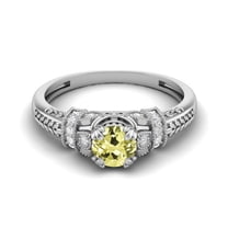5 MM Round Shape Natural Lemon Quartz 925 Silver Blossom Design Women Valentines Day Gifts Ring