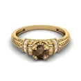 thumbnail image 1 of 5 MM Round Smoky Quartz 925 Silver Yellow Plated Blossom Design Women Valentines Day Gifts Ring, 1 of 4