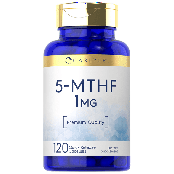 5-MTHF Supplement 1mg | 120 Capsules | L-Methylfolate | Non-GMO, Gluten Free | by Carlyle