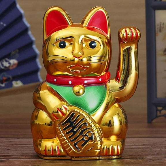 5" Maneki Neko Lucky Cat,Fengshui Cat Waving Arm Battery Operated for Fortune Money and Good Luck