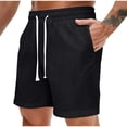 thumbnail image 1 of 5" Mens Cotton Linen Shorts Elastic Waist Drawstring Pockets Breathable Lightweight Short Pants Fathers Gift, 1 of 6