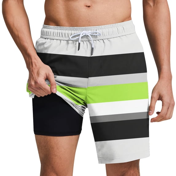 5" Mens Swim Shorts with Compression Liner 4-Way Stretch Bathing Suit Gradient Print Beach Swimming Shorts 2 in 1 Men's Swim Trunks with Pockets Quick Dry Elastic Waist Boardshorts