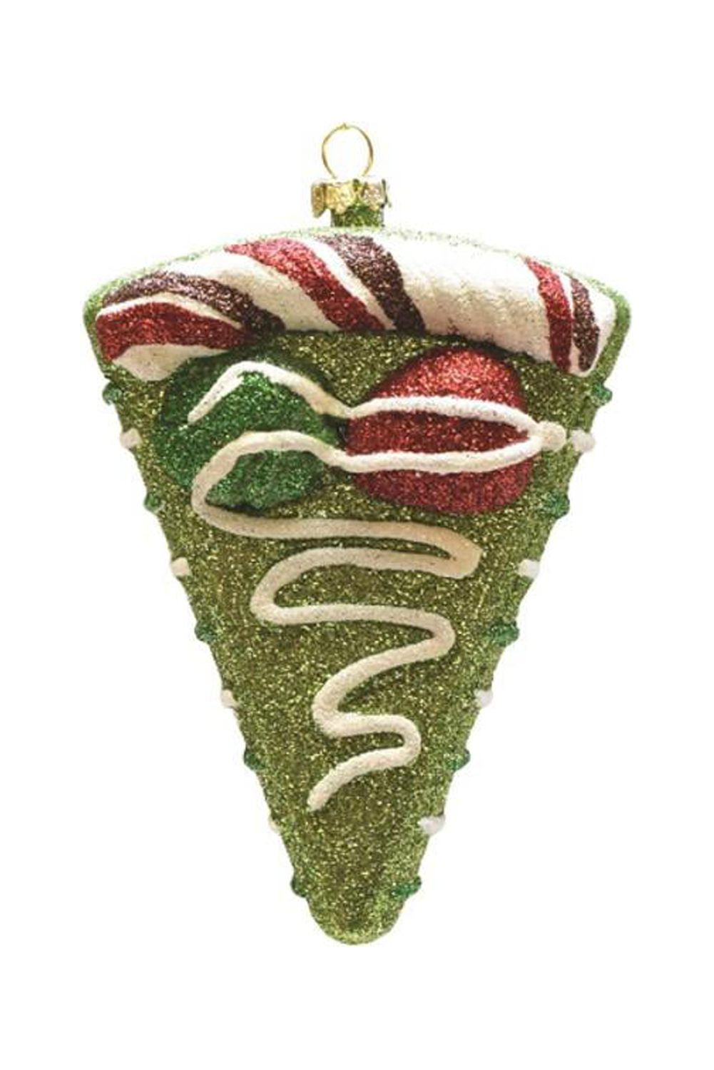 5" Merry & Bright Green Red and White Glitter Shatterproof Birthday Cake Slice Christmas Ornament