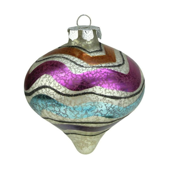 5" Merry & Bright White Mercury Glass Striped Onion Finial Christmas Ornament