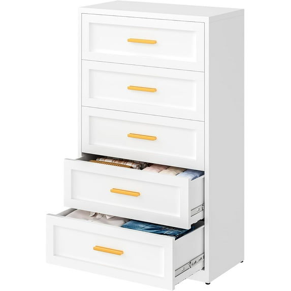 5 Metal Drawer Dresser, w/Drawers Chest for Nursery,Dresser with Baby Changing Table, Diaper Changing Tables for NurseryKids, Chest of Drawers, (White)