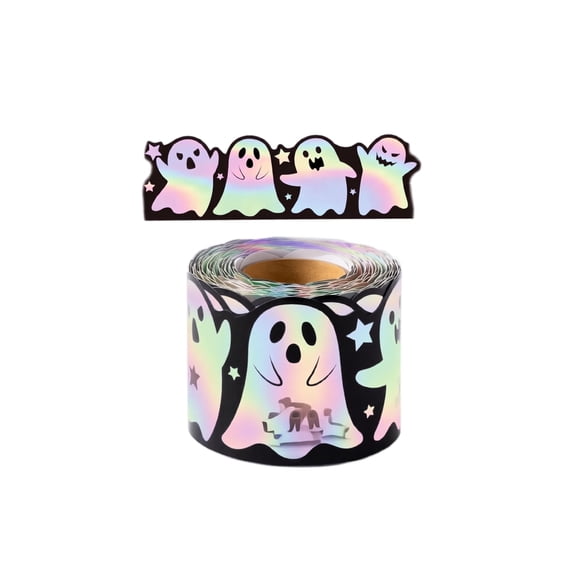 5-Meter Halloween Laser Ghost Sticker Roll, Self-Adhesive PVC Decals for Windows, Doors, Bulletin Boards & Party Decor