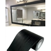 5 Meters Bathroom Mirror Frame Border Sticker, Black Wood Backsplash Wall Paper Border Sticker Self-Adhesive Wallpaper Border(3.93'' x 196''）