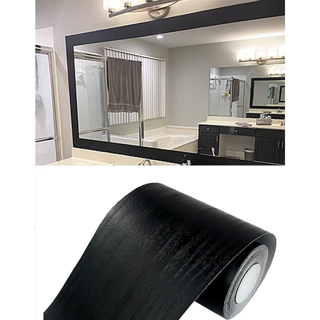 5 Meters Bathroom Mirror Frame Border Sticker, Black Wood Backsplash