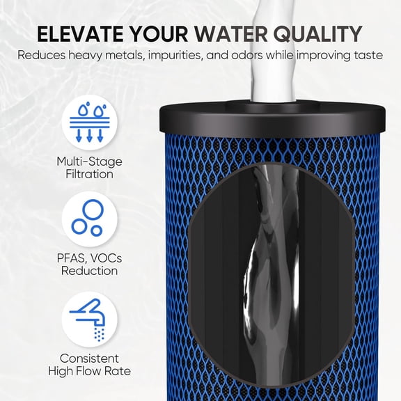5 Micron 10 Inch Whole House PFAS Removal Water Filter with Shell Activated Carbon for WFHDC8001 GXWH40L