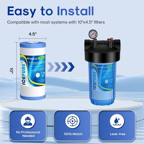 5 Micron 10" x 4.5" Whole House Water Filter for FXHTC GXWH40L RFC-BBSA W50PEHD WHKF-GD25BB 4 Pack