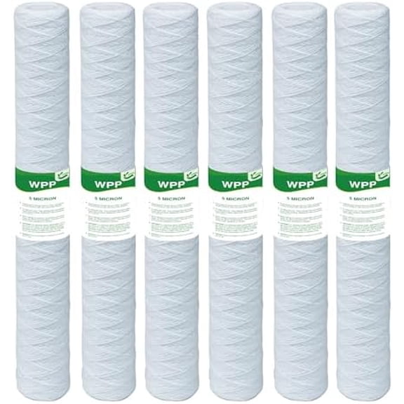 5 Micron String Wound Whole House Water Filter 20" x 2.5", 20-inch Universal Sediment Pre-Filters for Well Water, Replacement Cartridge for SWC-25-2005, ECP5-20, P5-20, 6-Pack$$Tools & Hardware Other