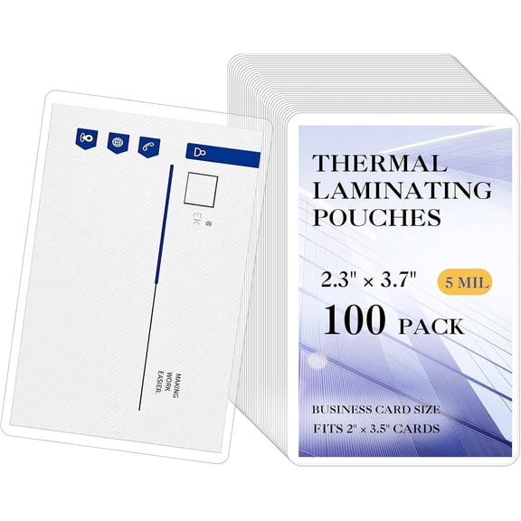 5 Mil Business Card Laminating Pouches, 2.3" x 3.7", 100 Pack | Thermal Laminating Sheets for ID Cards, Fits 2" x 3.5" Cards, -Clear, Protection for Office Use
